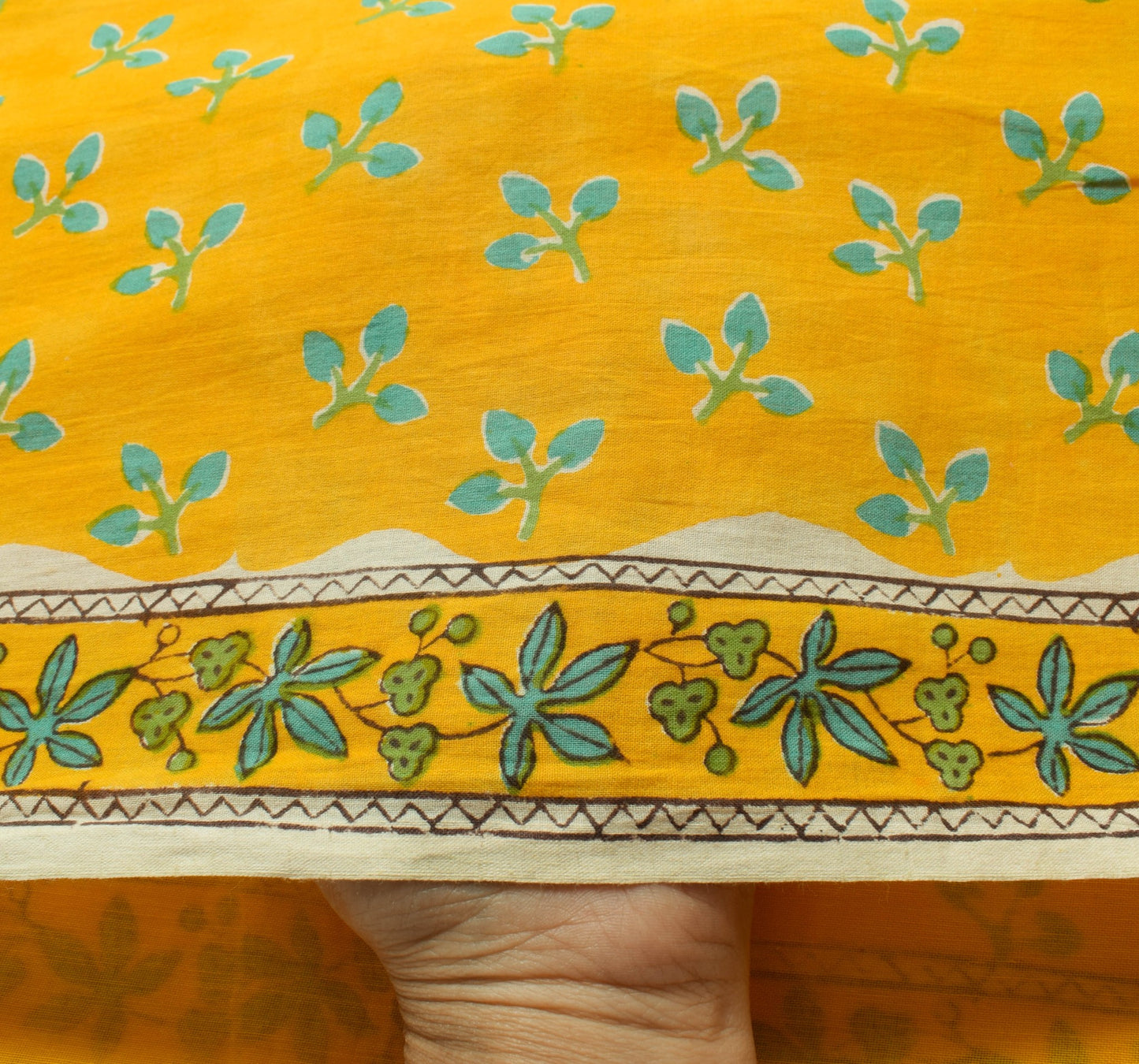 Sushila Vintage Yellow Hand Block Saree Pure Cotton Printed Floral Craft Fabric