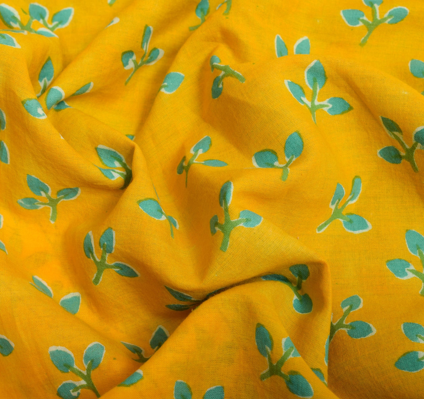 Sushila Vintage Yellow Hand Block Saree Pure Cotton Printed Floral Craft Fabric