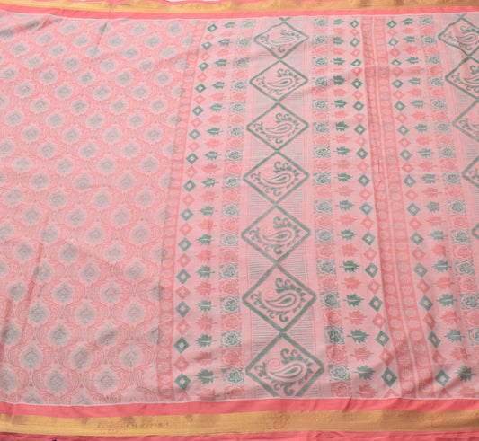 Sushila Vintage Pink Woven Saree 100% Pure Cotton Printed Floral Craft Fabric