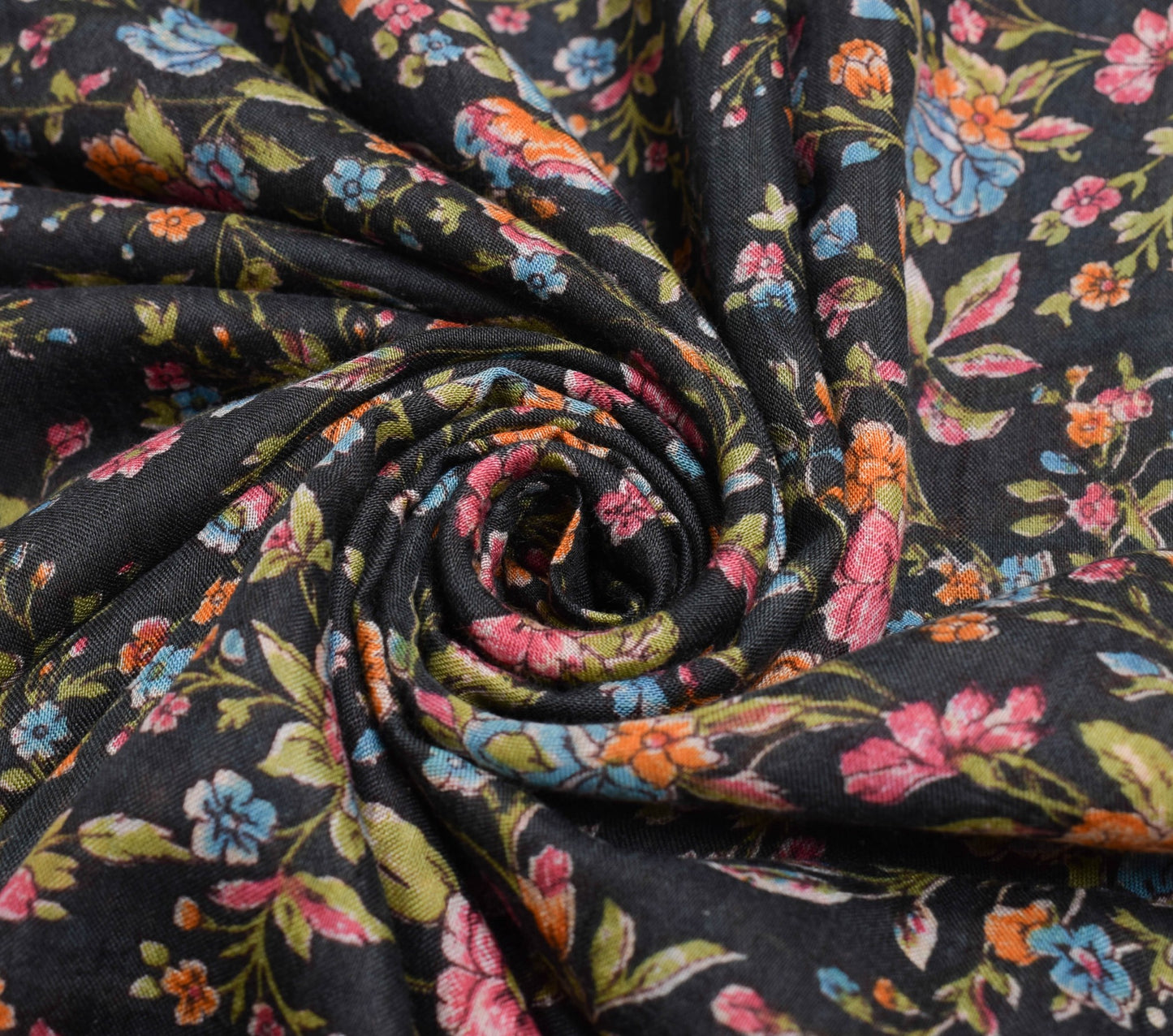 Sushila Vintage Floral Black Saree 100% Pure Cotton Printed Soft Craft Fabric