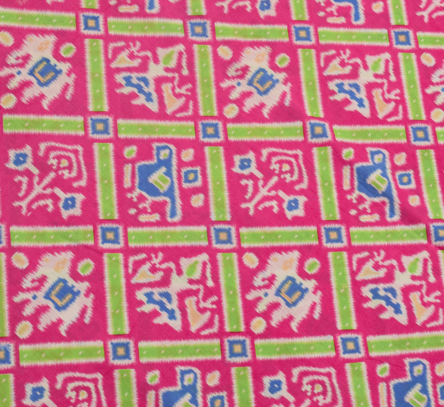 Sushila Vintage Pink Saree 100% Pure Cotton Ikat Printed 5 YD Soft Craft Fabric