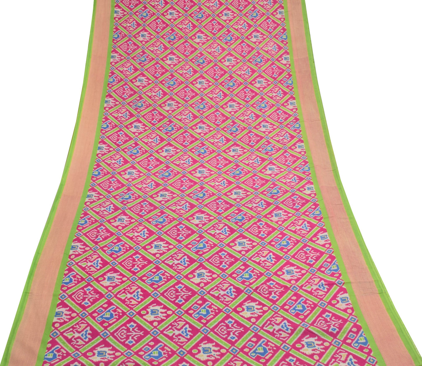 Sushila Vintage Pink Saree 100% Pure Cotton Ikat Printed 5 YD Soft Craft Fabric