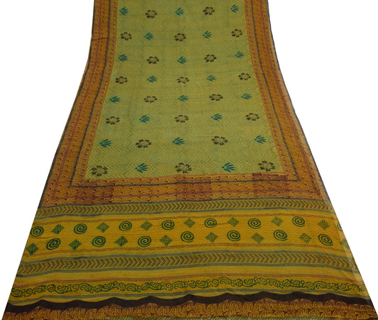 Sushila Vintage Green Saree 100%Pure Georgette Silk Printed Zig-Zag Craft Fabric