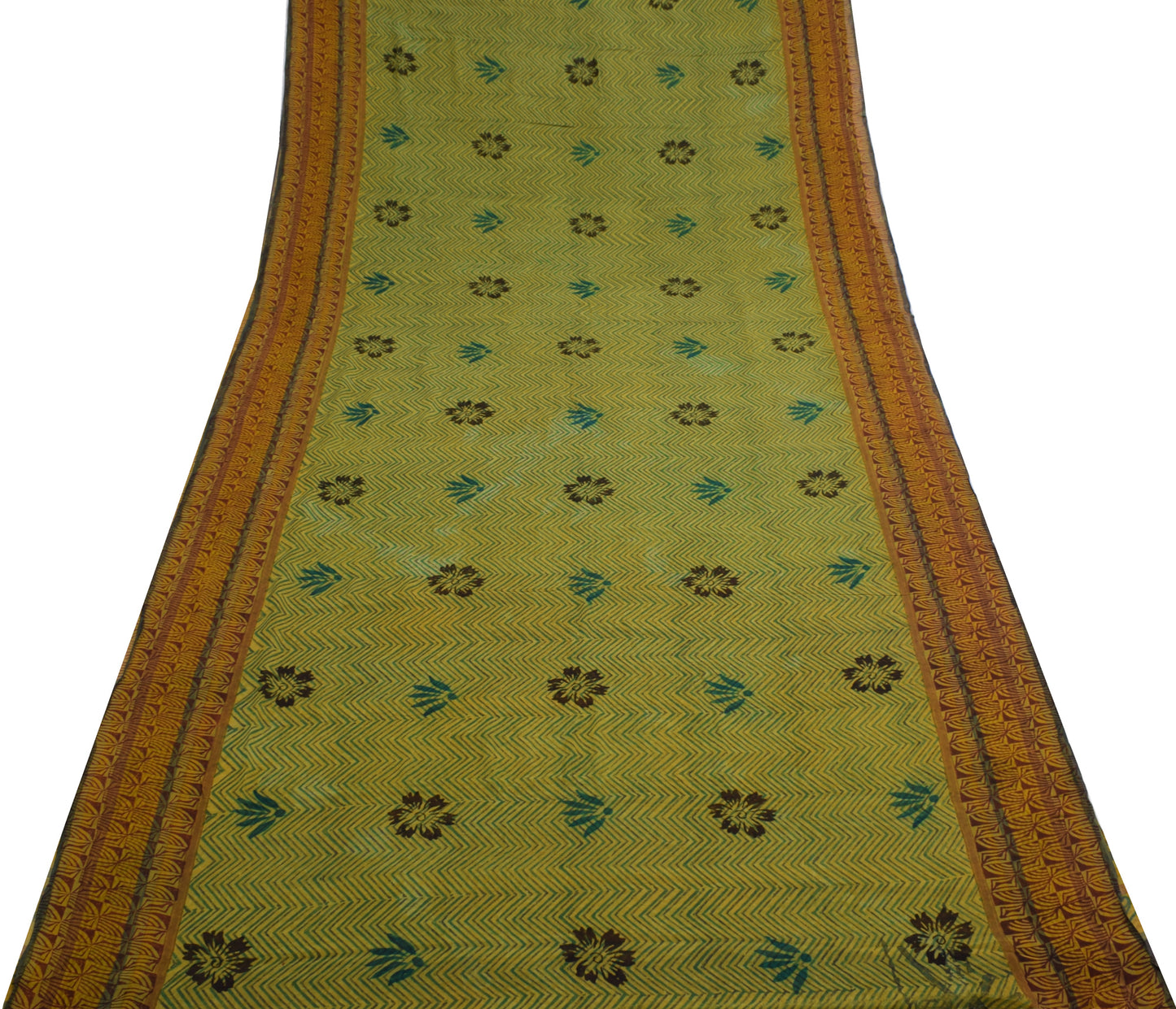 Sushila Vintage Green Saree 100%Pure Georgette Silk Printed Zig-Zag Craft Fabric