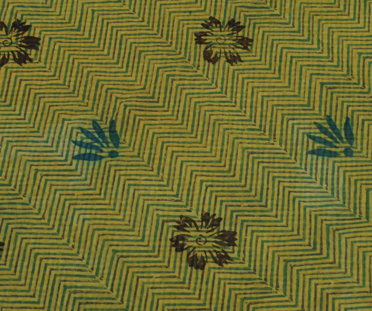 Sushila Vintage Green Saree 100%Pure Georgette Silk Printed Zig-Zag Craft Fabric