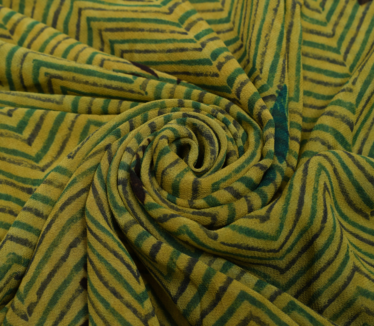 Sushila Vintage Green Saree 100%Pure Georgette Silk Printed Zig-Zag Craft Fabric