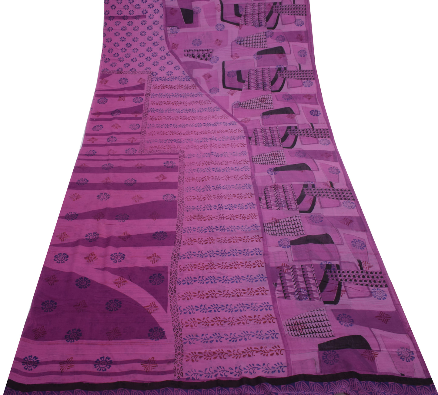 Sushila Vintage Purple Saree 100%Pure Georgette Silk Printed Floral Craft Fabric