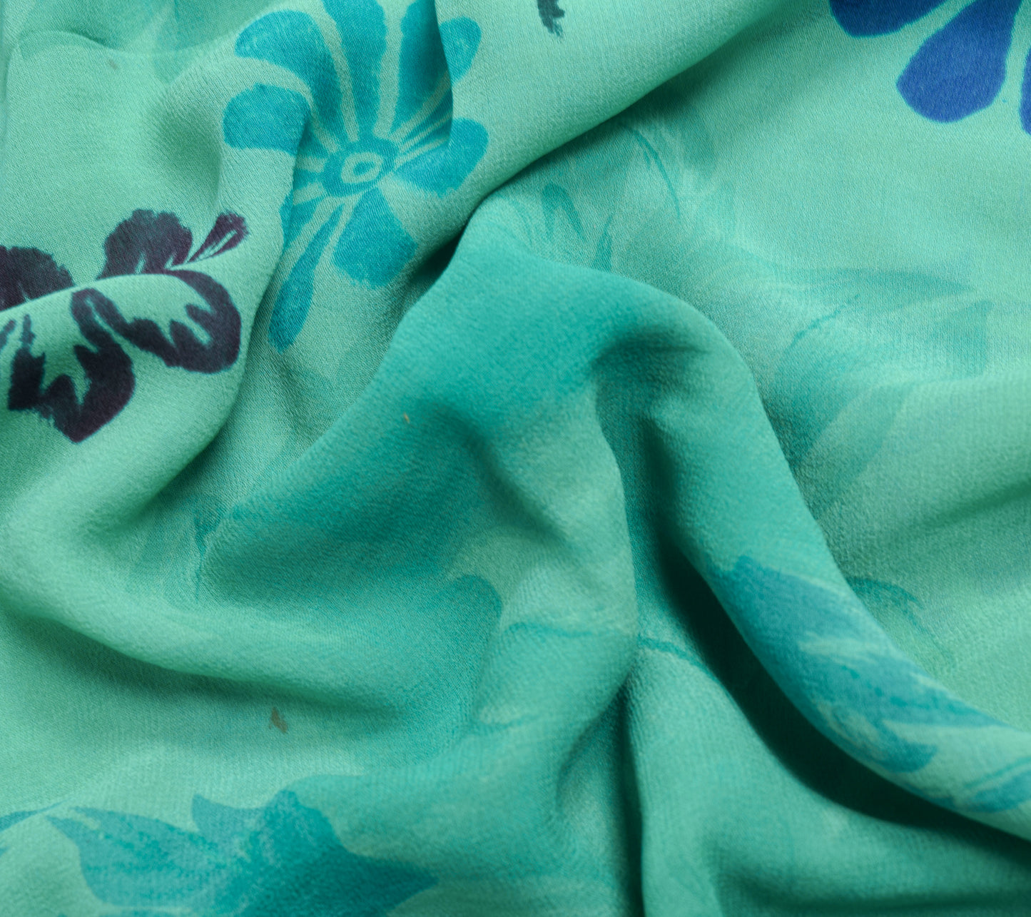 Sushila Vintage Aqua Green Saree 100% Pure Georgette Silk Printed Floral Fabric