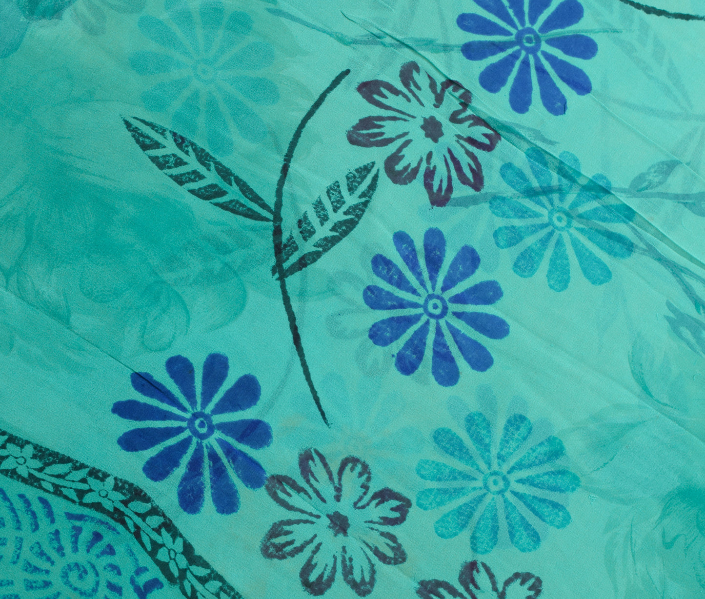 Sushila Vintage Aqua Green Saree 100% Pure Georgette Silk Printed Floral Fabric