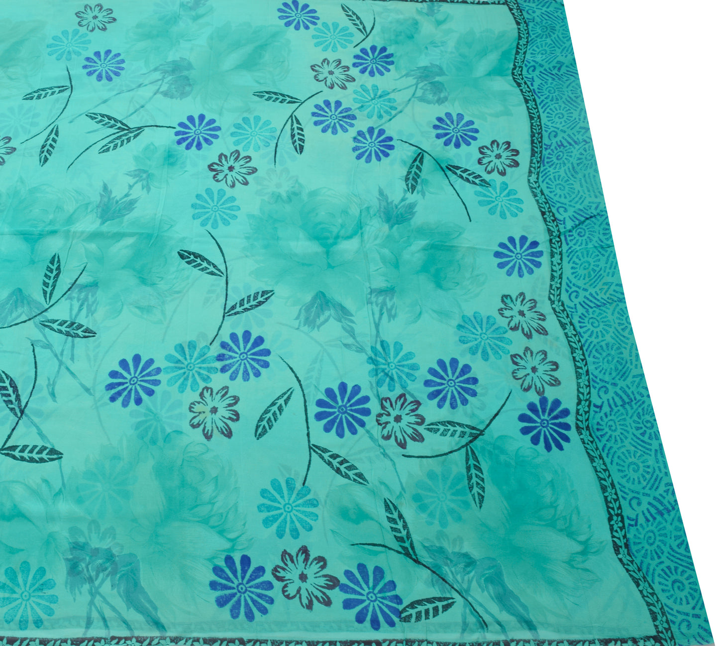 Sushila Vintage Aqua Green Saree 100% Pure Georgette Silk Printed Floral Fabric