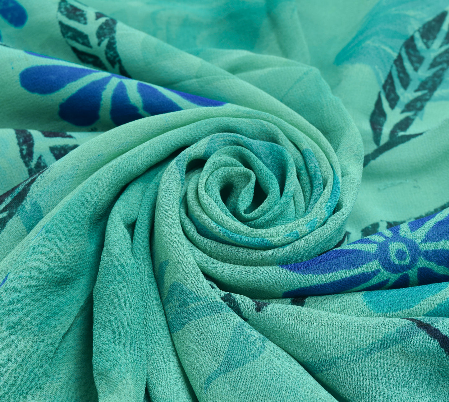 Sushila Vintage Aqua Green Saree 100% Pure Georgette Silk Printed Floral Fabric