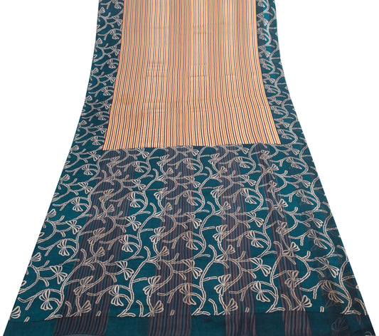 Sushila Vintage MultiColor Saree 100%Pure Georgette Silk Printed Striped Fabric