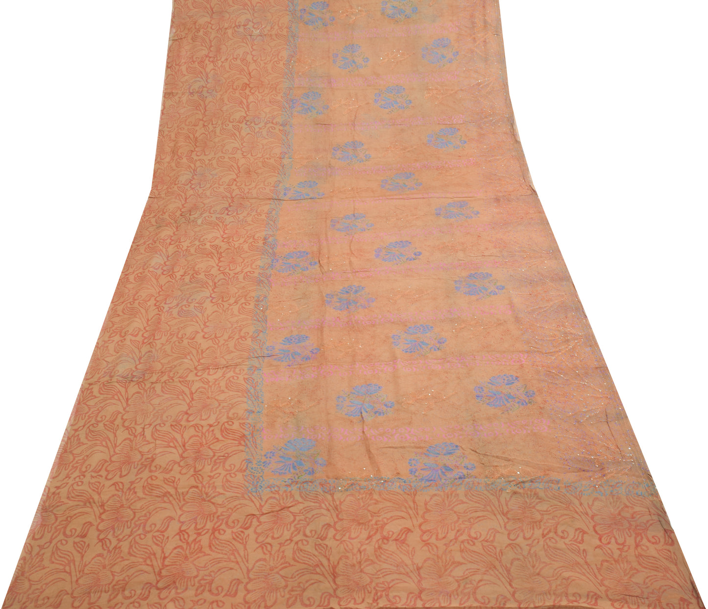 Sushila Vintage Brown Saree 100% Pure Georgette Silk Printed Floral Craft Fabric