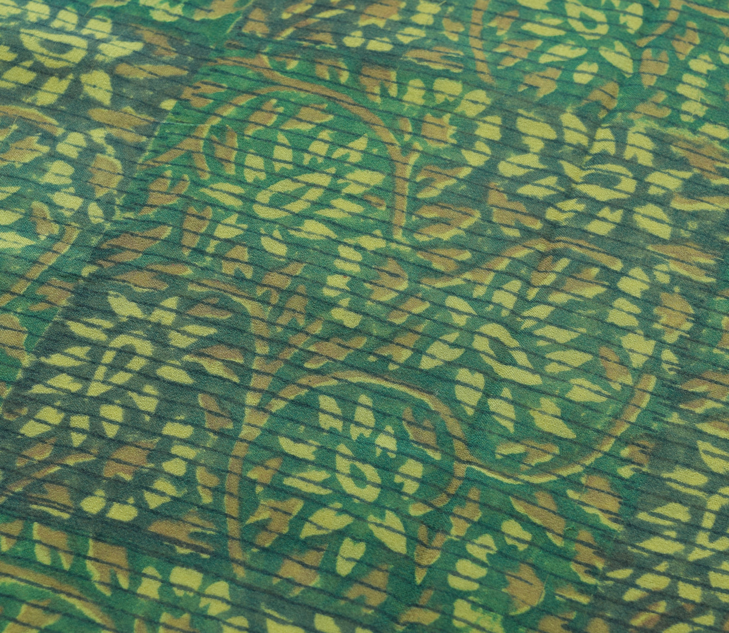 Sushila Vintage Green Saree 100% Pure Georgette Silk Printed Floral Craft Fabric