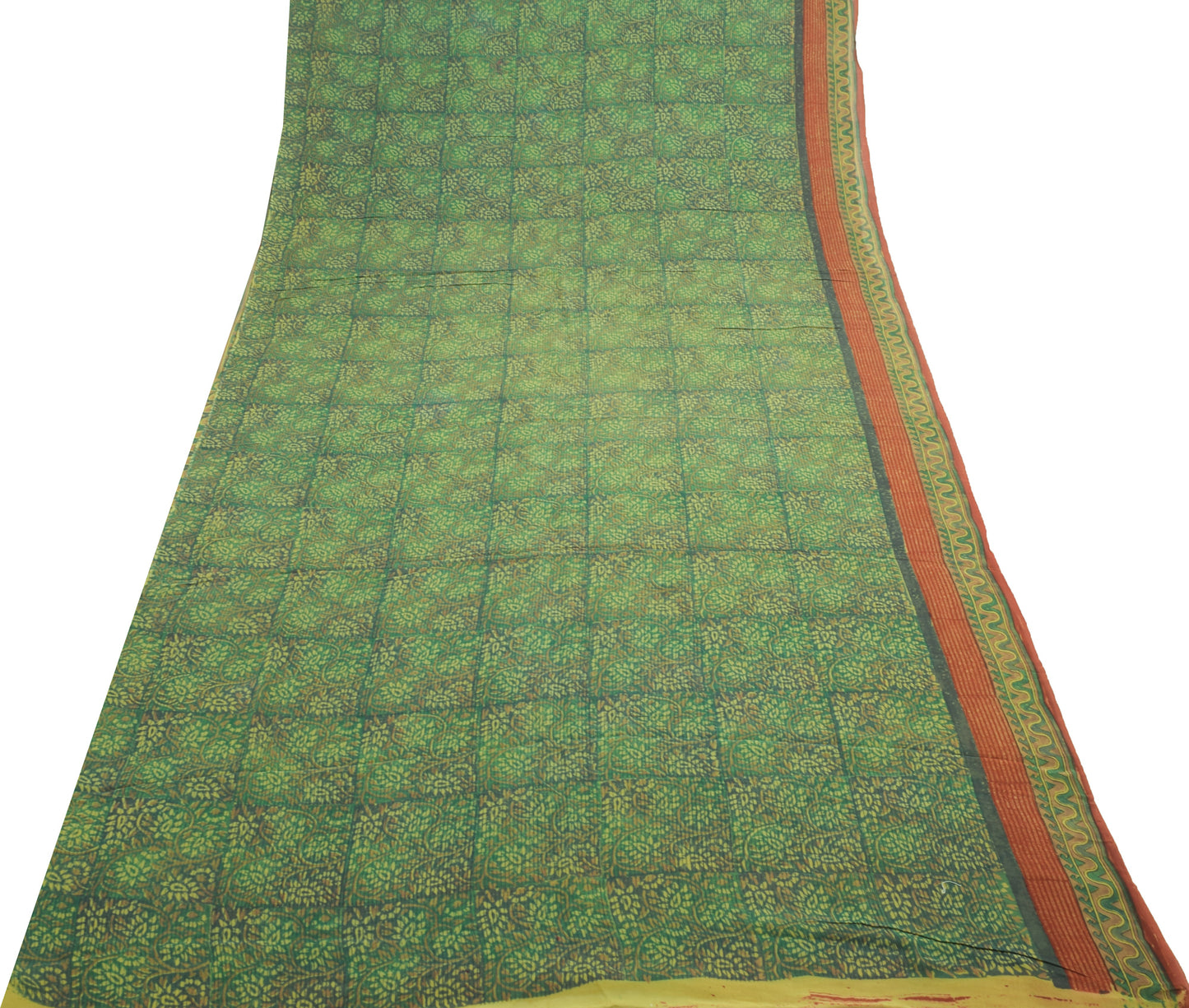 Sushila Vintage Green Saree 100% Pure Georgette Silk Printed Floral Craft Fabric