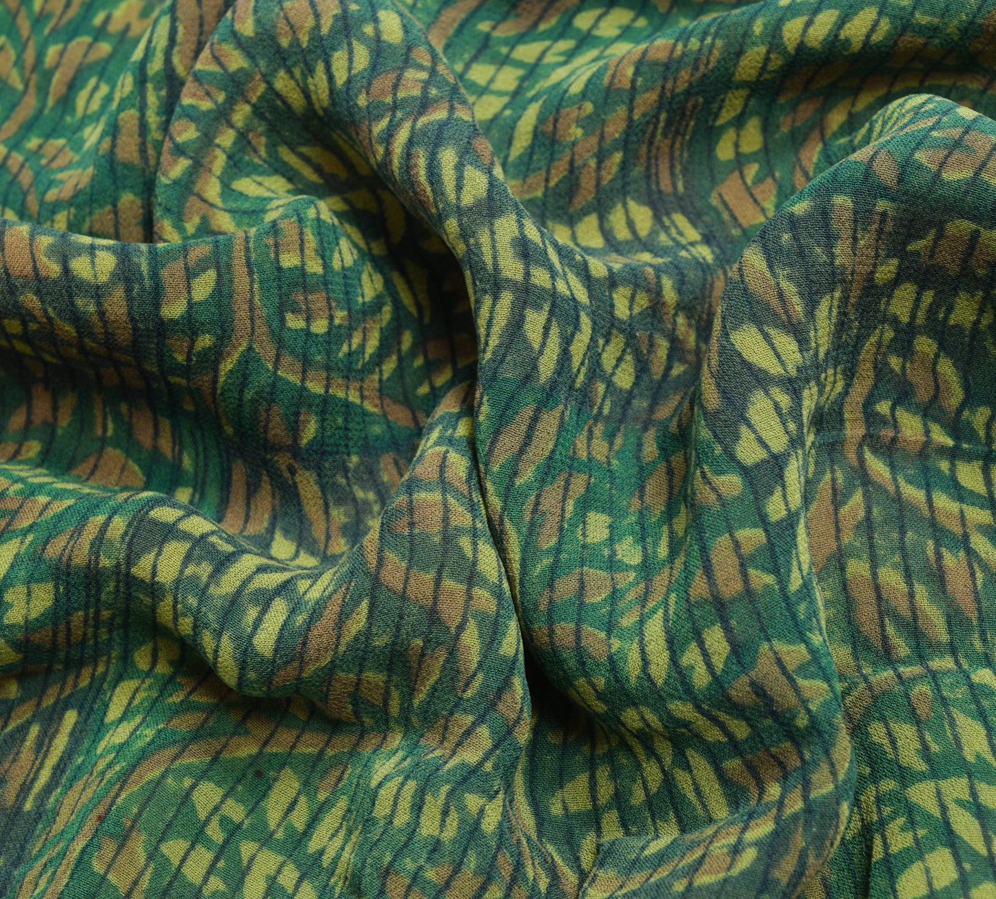 Sushila Vintage Green Saree 100% Pure Georgette Silk Printed Floral Craft Fabric