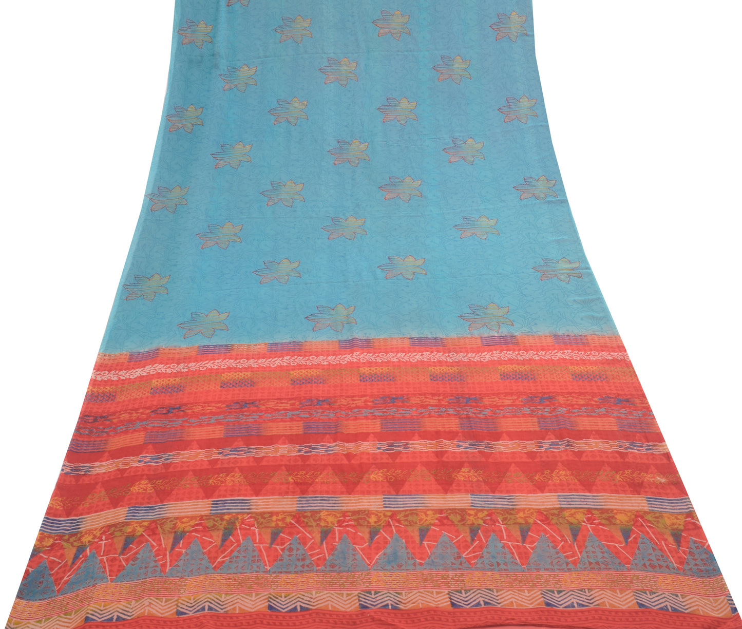 Sushila Vintage Blue & Red Saree Pure Georgette Silk Printed Floral Craft Fabric