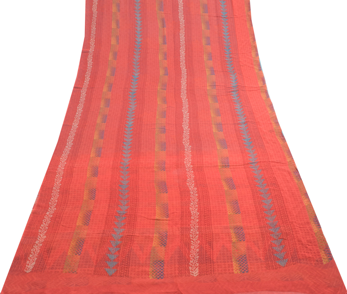 Sushila Vintage Blue & Red Saree Pure Georgette Silk Printed Floral Craft Fabric