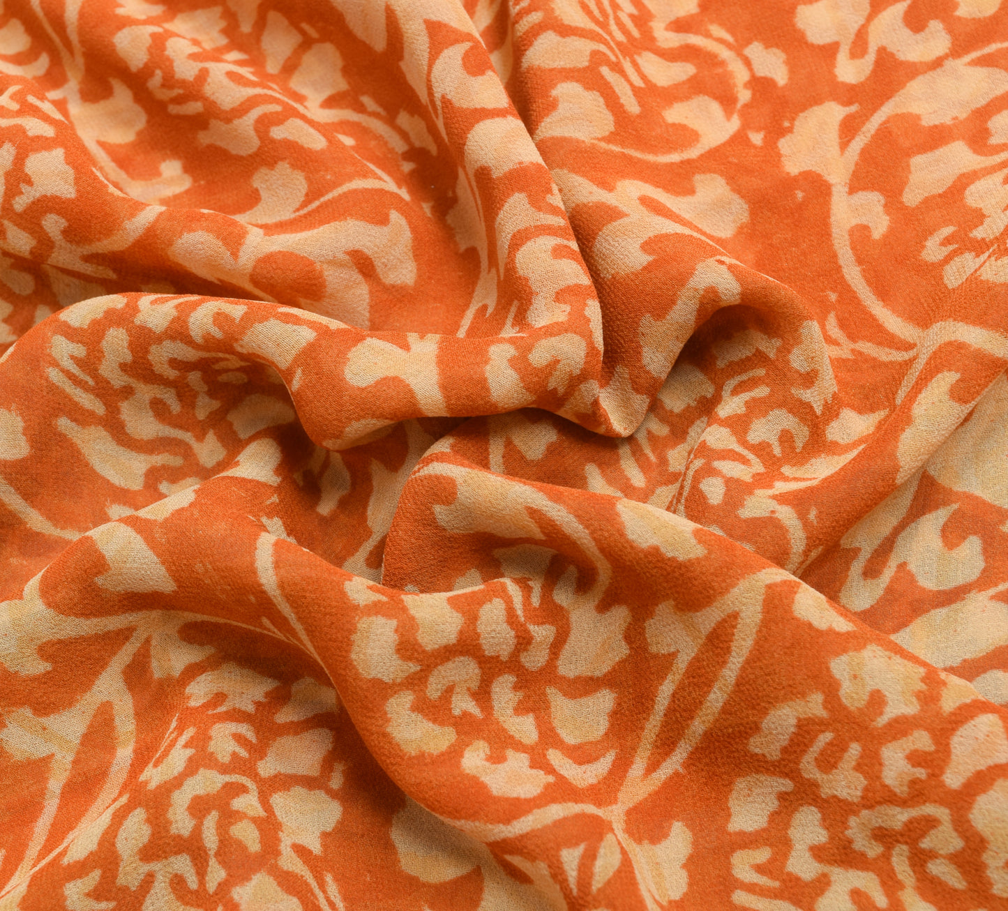 Sushila Vtg. Branded Orange Saree Pure Georgette Silk Hand Block Printed Fabric