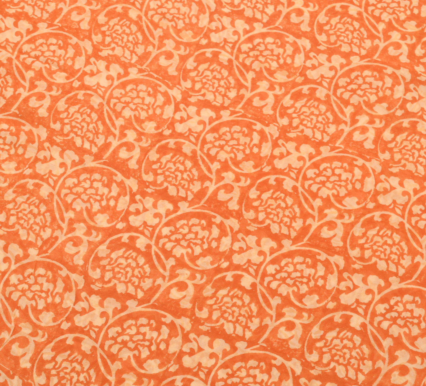 Sushila Vtg. Branded Orange Saree Pure Georgette Silk Hand Block Printed Fabric