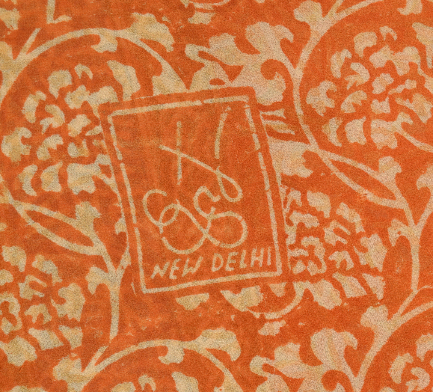 Sushila Vtg. Branded Orange Saree Pure Georgette Silk Hand Block Printed Fabric