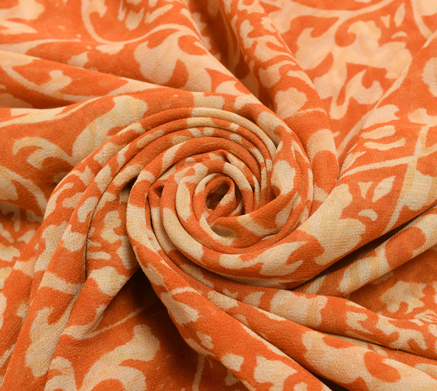 Sushila Vtg. Branded Orange Saree Pure Georgette Silk Hand Block Printed Fabric