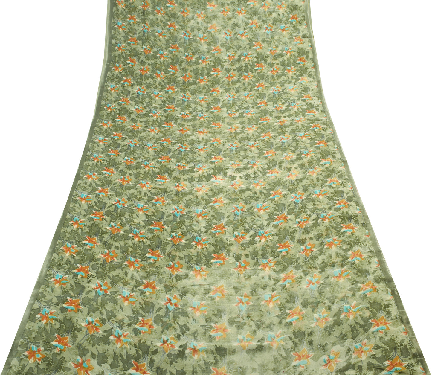 Sushila Vintage Green Floral Saree 100% Pure Georgette Silk Printed Craft Fabric