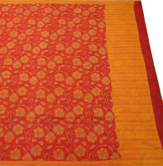 Sushila Vintage Saree 100% Pure Georgette Silk Printed Floral Red Craft Fabric