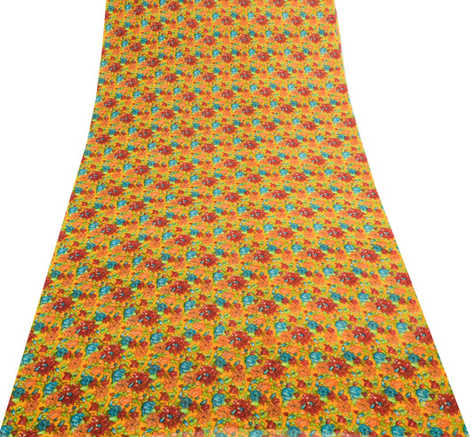 Sushila Vintage Yellow Floral Saree Pure Georgette Silk Printed Dress Fabric