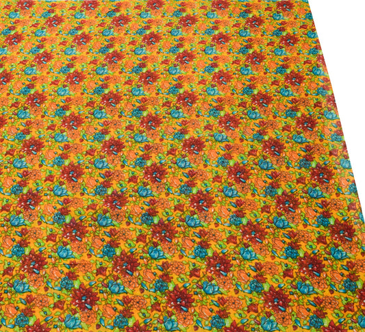 Sushila Vintage Floral Yellow Saree 100%Pure Georgette Silk Printed Craft Fabric