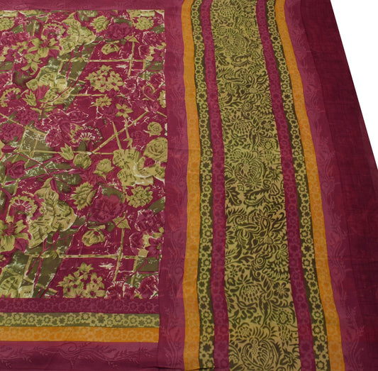 Sushila Vintage Dark Pink Saree Pure Georgette Silk Printed Floral Craft Fabric