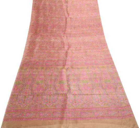 Sushila Vintage Indian Saree 100% Pure Silk Printed & Woven Paisley Craft Fabric