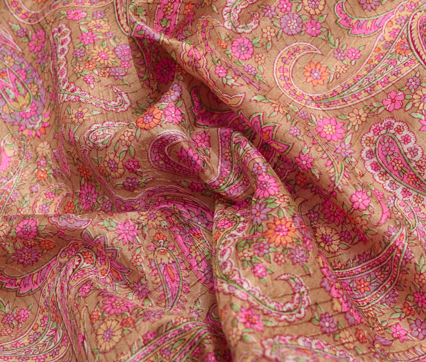 Sushila Vintage Indian Saree 100% Pure Silk Printed & Woven Paisley Craft Fabric