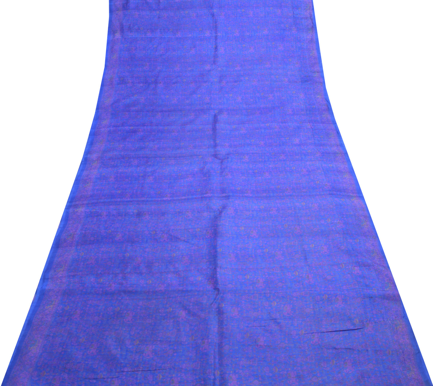 Sushila Vintage Blue Saree 100% Pure Silk Human & Animal Printed Craft Fabric