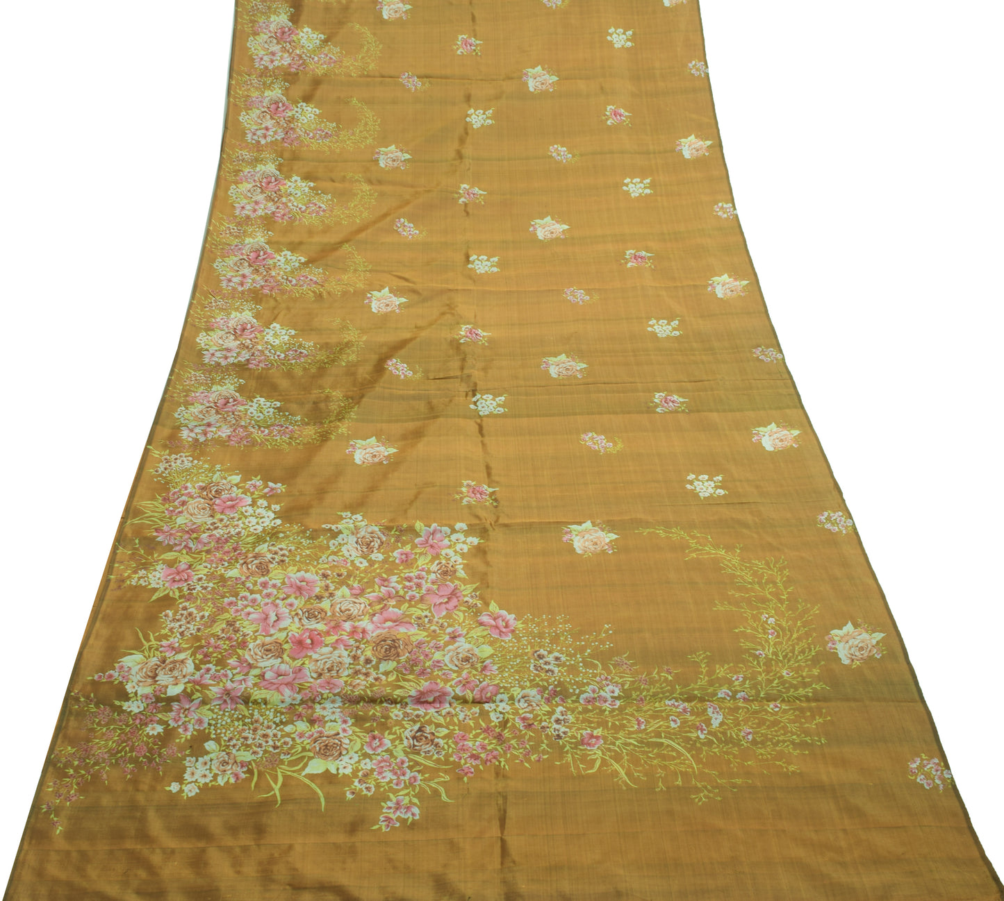 Sushila Vintage Green Floral Saree 100% Pure Silk Printed Soft Craft Fabric