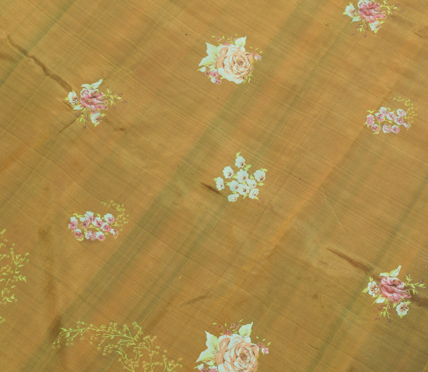 Sushila Vintage Green Floral Saree 100% Pure Silk Printed Soft Craft Fabric