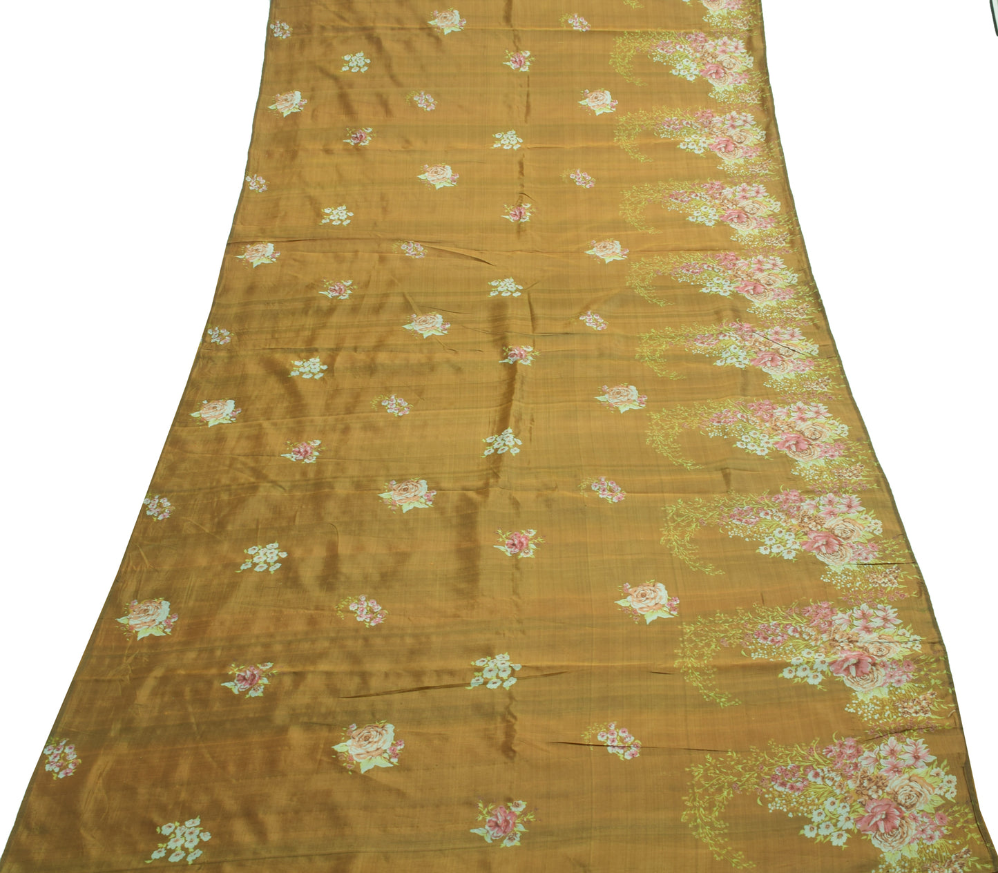 Sushila Vintage Green Floral Saree 100% Pure Silk Printed Soft Craft Fabric