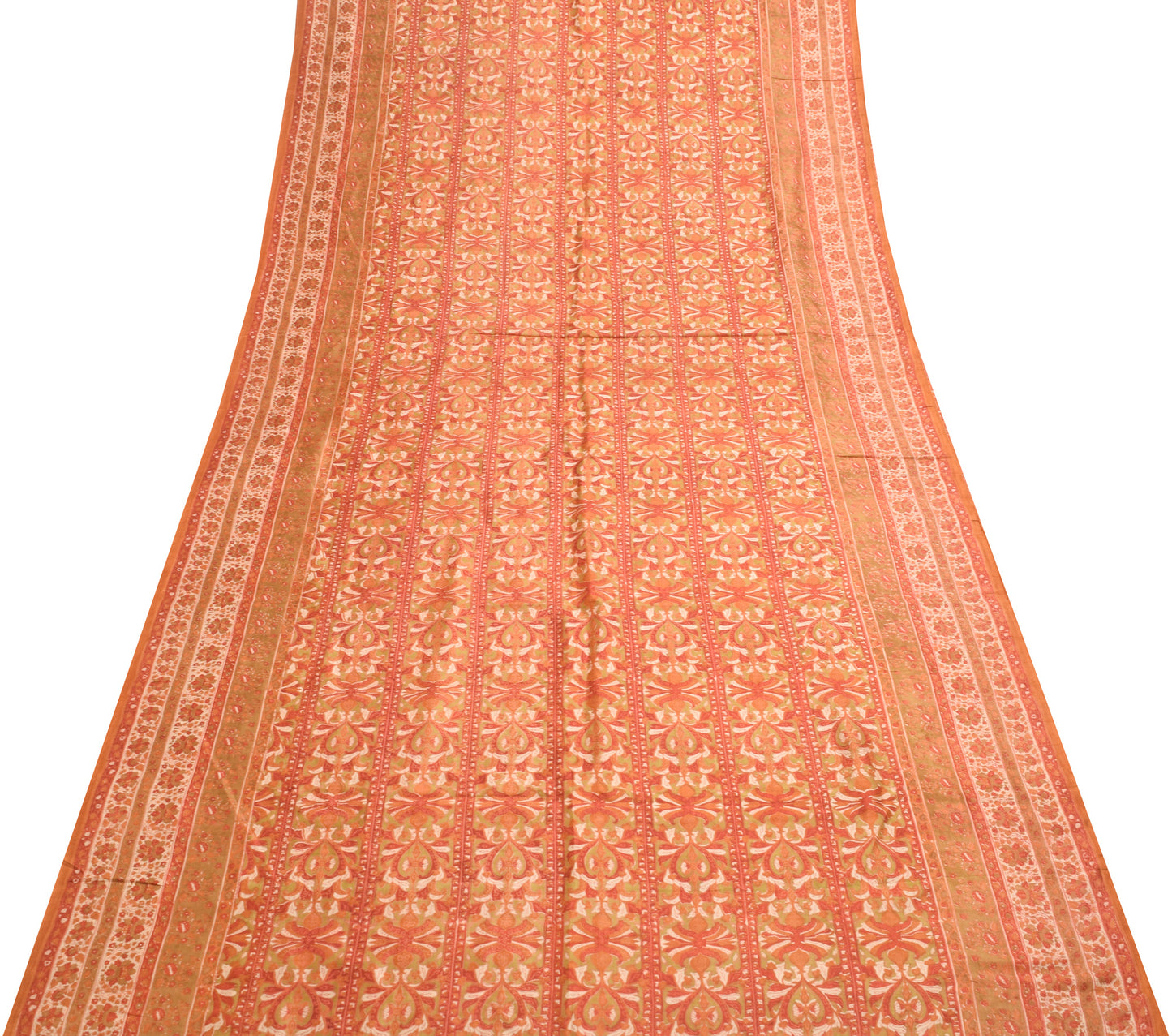 Sushila Vintage Saree 100% Pure Silk Beige Hand Block Printed Soft Craft Fabric