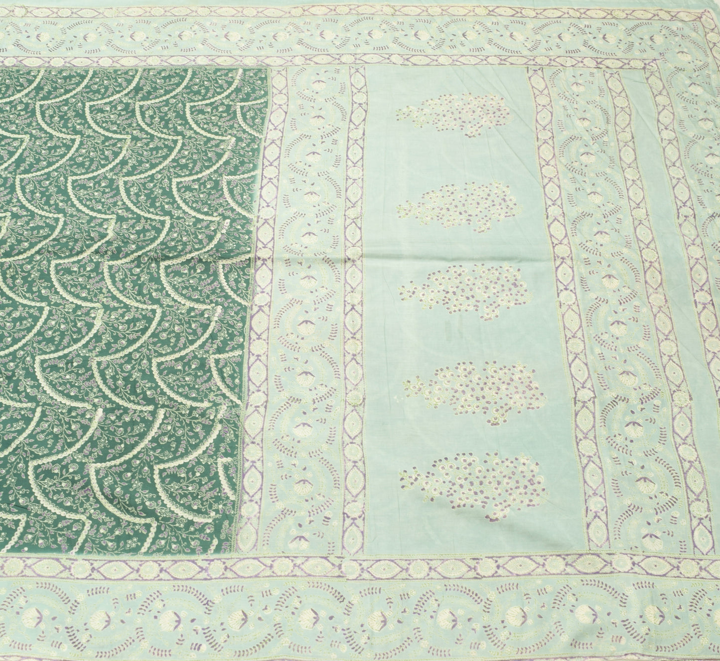 Sushila Vintage Green Saree 100% Pure Silk Hand Block Printed Soft Craft Fabric