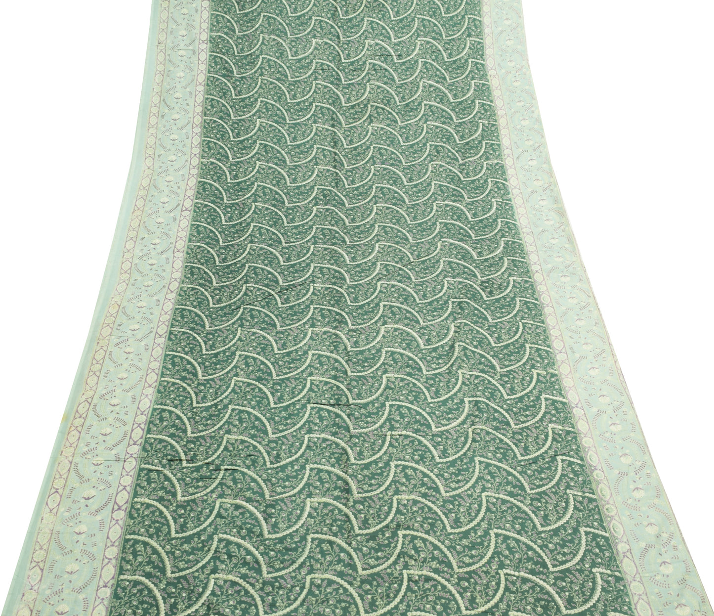 Sushila Vintage Green Saree 100% Pure Silk Hand Block Printed Soft Craft Fabric