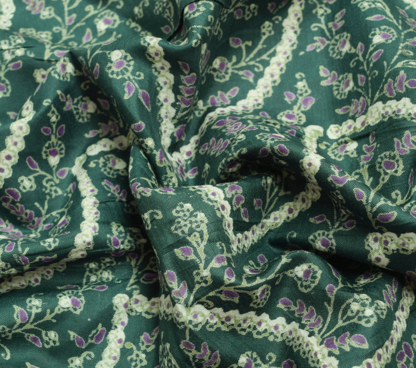 Sushila Vintage Green Saree 100% Pure Silk Hand Block Printed Soft Craft Fabric