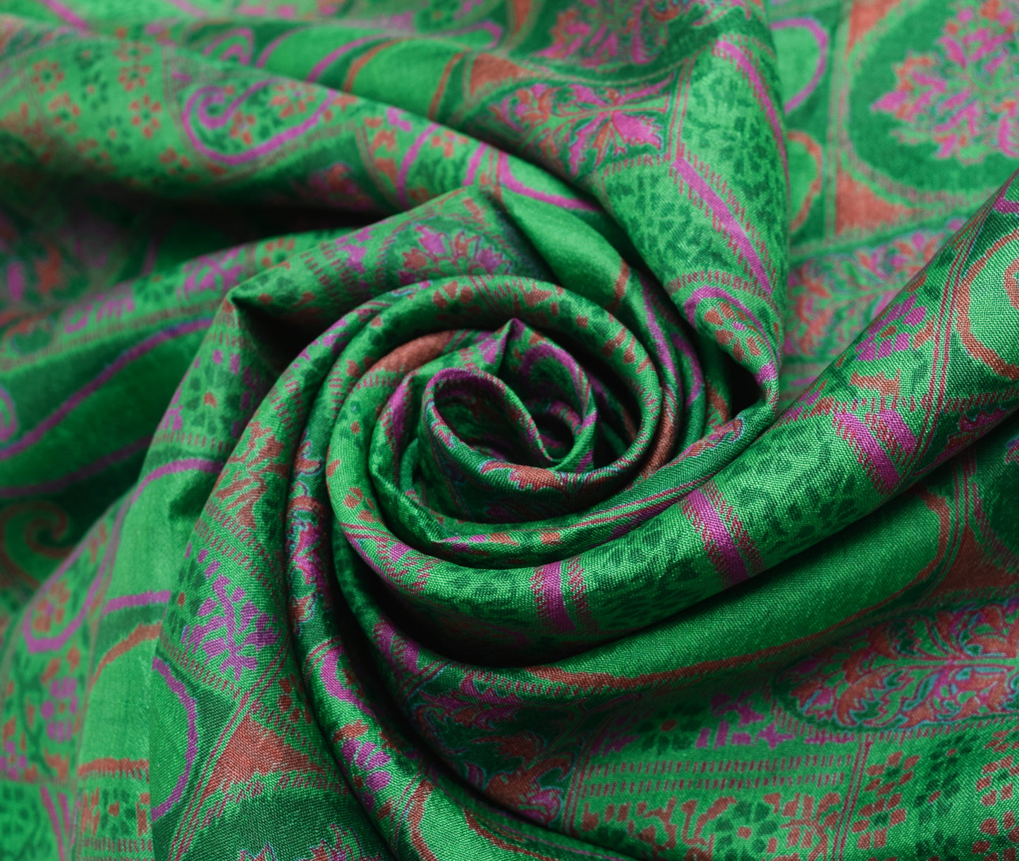 Sushila Vintage Green Saree 100% Pure Silk Paisley Printed Soft Craft Fabric