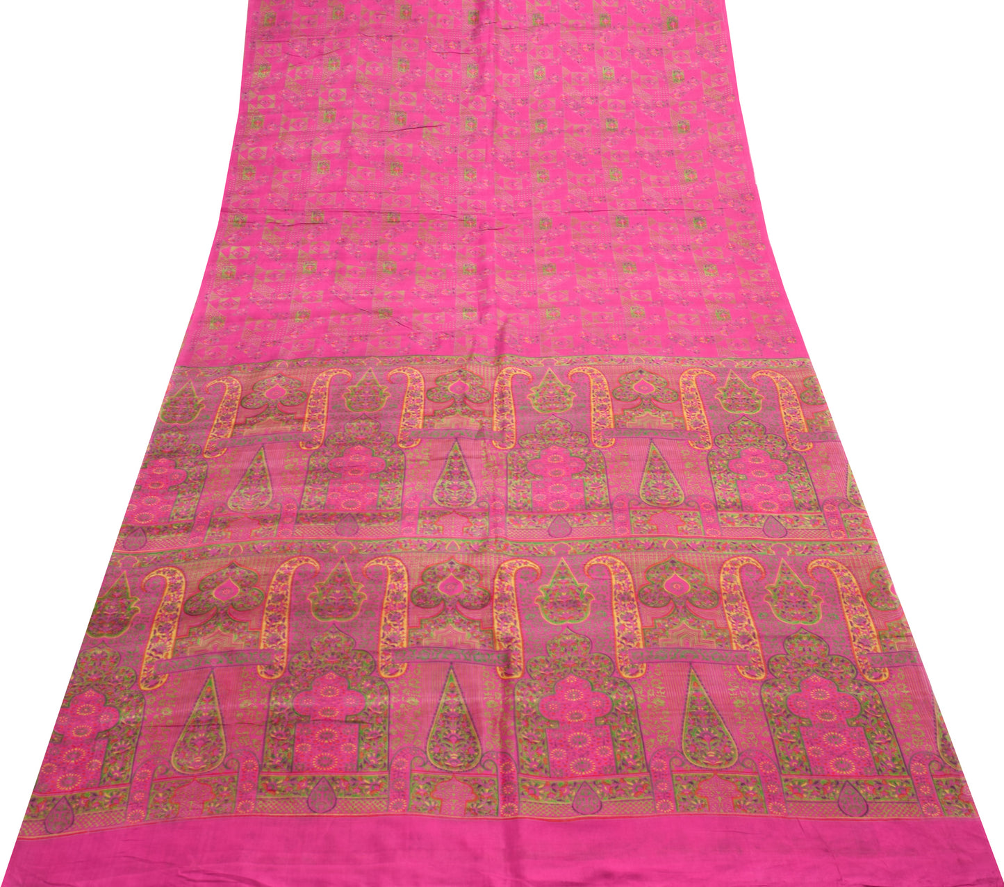 Sushila Vintage Indian Saree 100% Pure Silk Printed Magenta Soft Craft Fabric