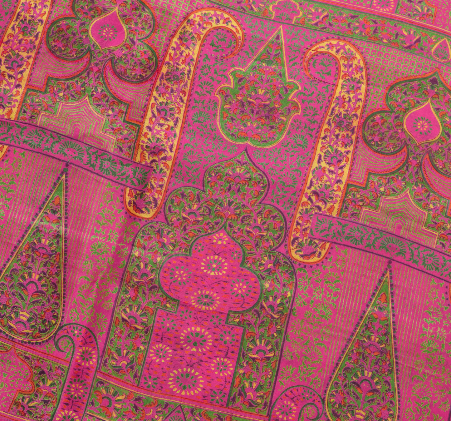 Sushila Vintage Indian Saree 100% Pure Silk Printed Magenta Soft Craft Fabric