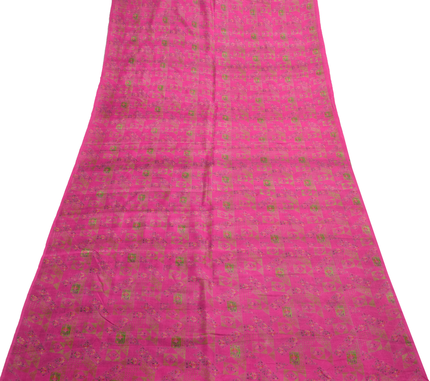 Sushila Vintage Indian Saree 100% Pure Silk Printed Magenta Soft Craft Fabric