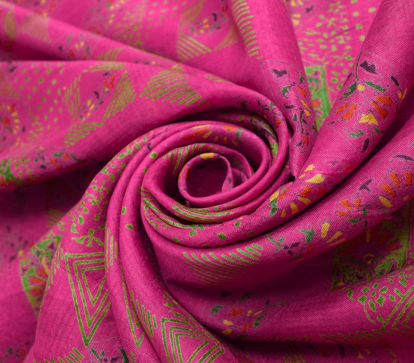 Sushila Vintage Indian Saree 100% Pure Silk Printed Magenta Soft Craft Fabric