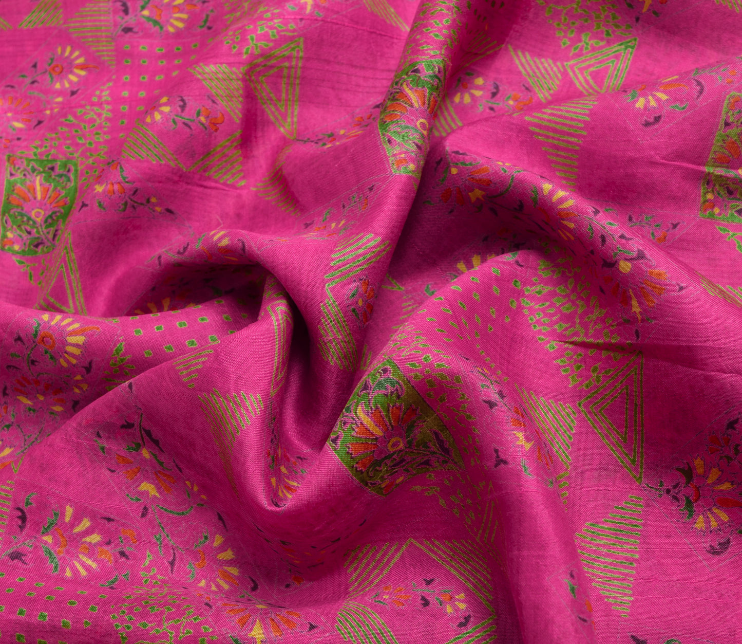 Sushila Vintage Indian Saree 100% Pure Silk Printed Magenta Soft Craft Fabric