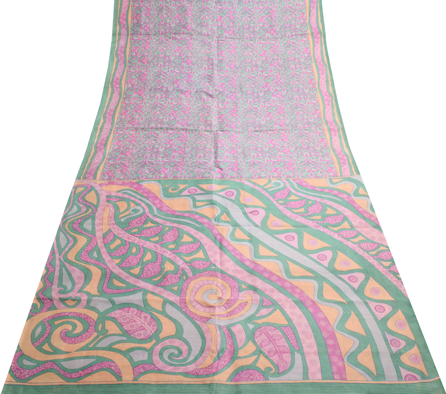 Sushila Vintage Saree 100% Pure Silk Printed Mauve Floral Indian Craft Fabric