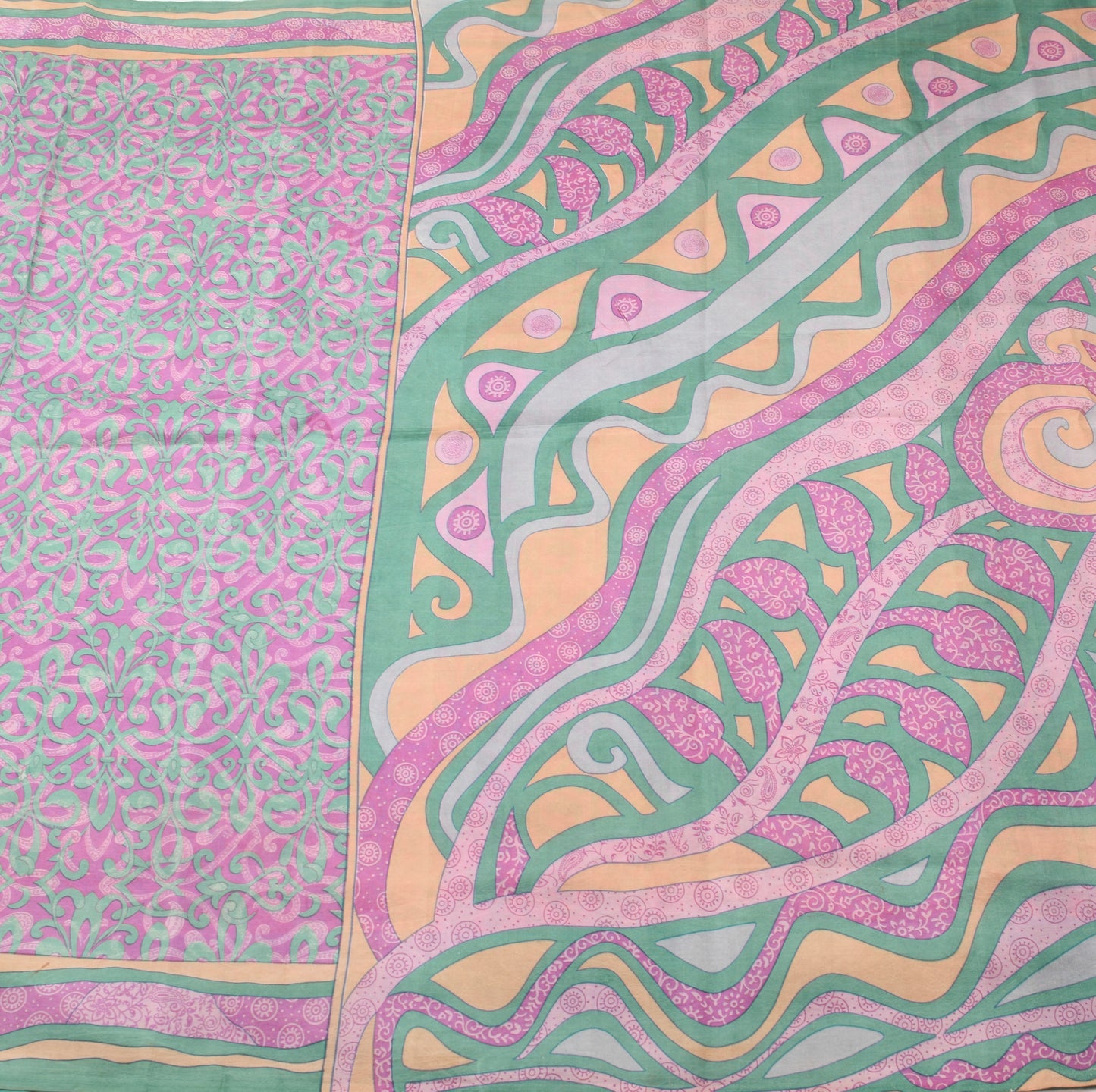 Sushila Vintage Saree 100% Pure Silk Printed Mauve Floral Indian Craft Fabric