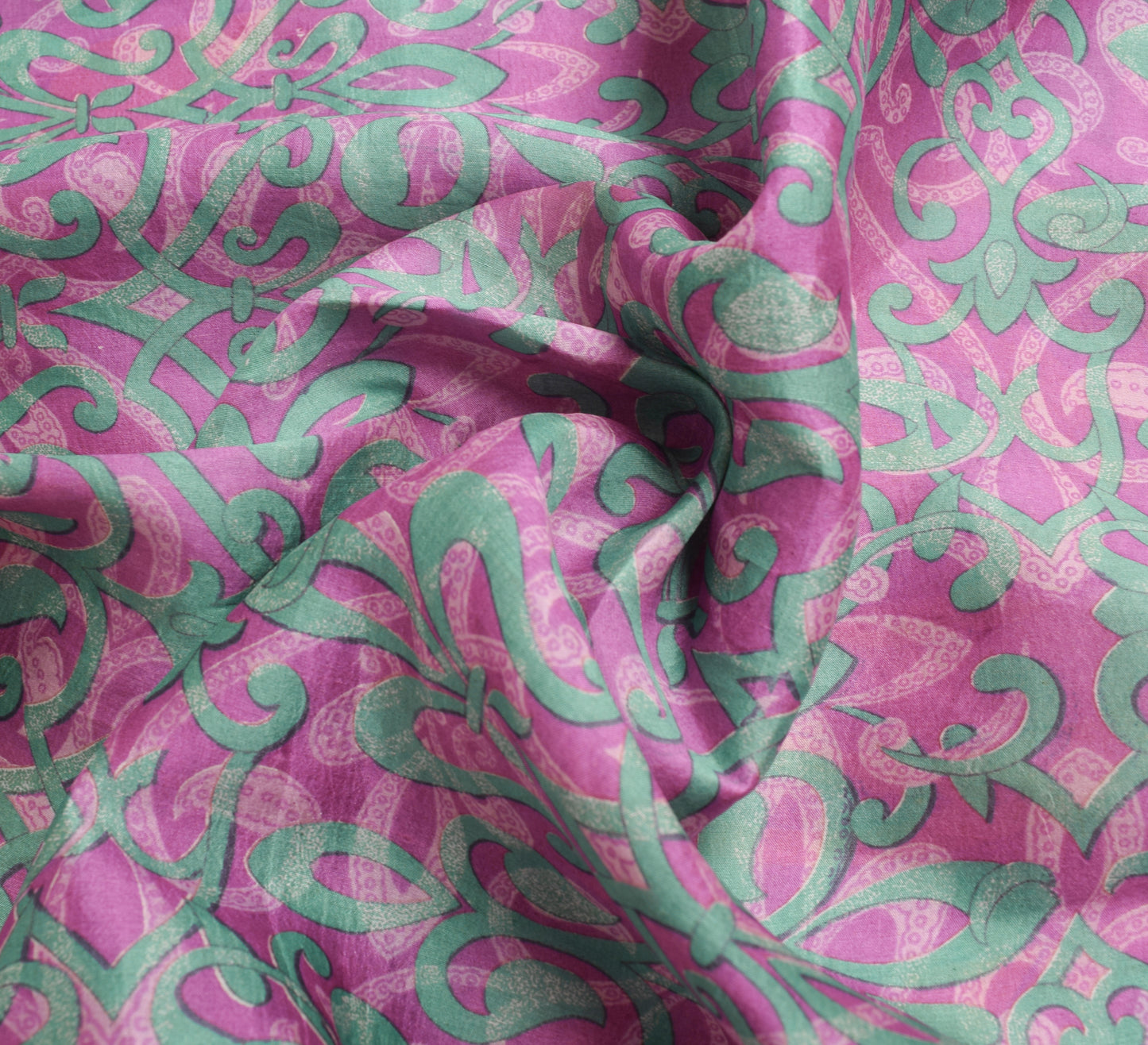 Sushila Vintage Saree 100% Pure Silk Printed Mauve Floral Indian Craft Fabric